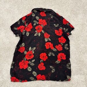 Amanda Smith Petites 100% Silk Rose Print Button Up Blouse PM